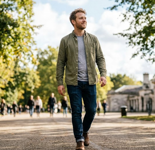 Persona che pratica esercizi di rilassamento visivo all'aperto